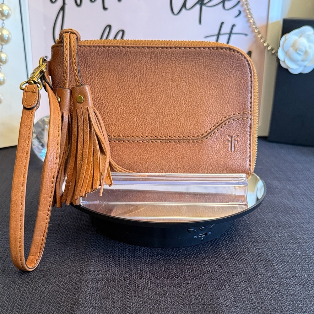 EUC Frye Leather Wristlet with Tassels in Cognac